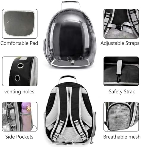 Pet Backpack Carrier with Harness Backpack with Bubble Clear Front for Cats, Small Dogs, Bunnies etc with Harness Included, Pet Carrier for Traveling, Walking, Hiking and Outdoor Activities