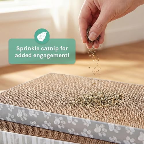 Kitty City Cat Scratcher– 3-Pack Durable Corrugated Cardboard Scratch Pads with Catnip – Double-Sided for Longer Use, Cat Claw Maintenance & Furniture Protection - Size: 10" x 18" - Grey & White