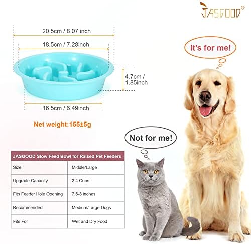 JASGOOD Slow Feeding Dog Bowl for Raised Pet Feeders Blue Maze Food Water Bowl Compatible with Elevated Diners(Blue,Fit Opening Fit Opening 7.5"-8") (Pack of 2)