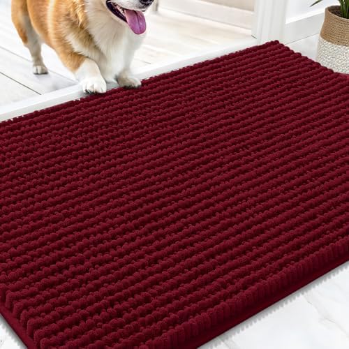 OLANLY Dog Door Mat for Muddy Paws 34x21, Extra Absorbent Chenille Mud Mat