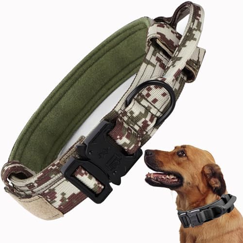 Tactical Dog Collar, Adjustable Military Training Nylon Pet Collar, Camo M