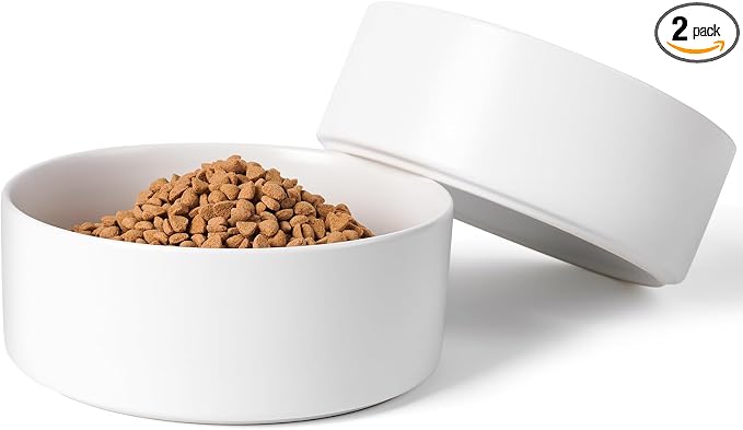 Ceramic Dog Bowls Replacement Set of 2, Compatible with Medium Elevated Stand, 60 oz Heavyweight Food-Grade Feeding Bowls for Small & Medium Dogs, Microwave & Dishwasher Safe (White, 7.6 Cups)