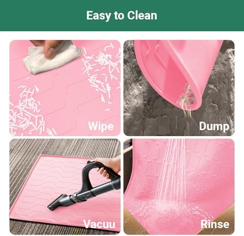 Cat Litter Mat, Large 32'' x 24'' Silicone Litter Box Mat for Litter Trapping, Waterproof, Non-Slip, Easy to Clean, Pink