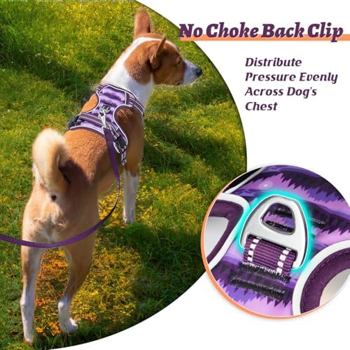HEELE Dog Harness, No Pull Adjustable Padded Reflective Harness for Small Medium Large Dogs with Handle for Walking Training, Moon Night, L