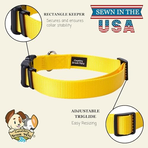 Country Brook Petz - Everyday Nylon Dog Collar for Large, Medium, and Small Dogs and Puppies - for Everyday Use in 30+ Colors (Extra Large, 1 Inch Wide, Yellow)