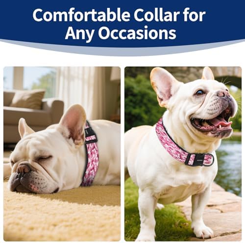 Kazazoo Medium Dog Collar, Reflective Nylon Collar,No Pull,Soft Neoprene Breathable & Quick Release Buckle Dog Collars for Bulldog,Husky,Border Collie-Pink camo-M