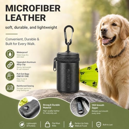 Microfiber Leather Dog Poop Bag Holder with 360 Degree Rotation Clip