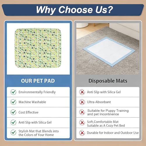 Puppy Pads with Pheromones, Washable Pee Pads for Dogs Potty Training, Reusable Dog Mat with Pet Hair Removal Gloves for Playpen, Crate, Whelping Box (Green,L)