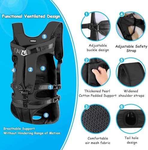 PetBonus Pet Front Dog Carrier Backpacks, Adjustable Pet Backpack, Legs Out Easy-fit Puppy Chest Carrier for Medium Small Dogs, Hands Free for Hiking, Cycling (Black, XL)