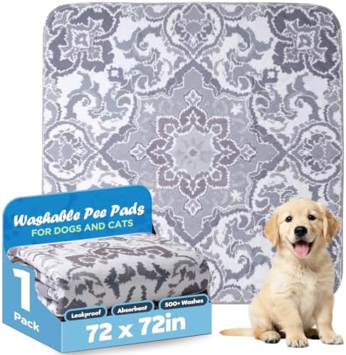 Washable Pee Pads for Dogs 72" x 72" - 1 Pack, Gray, Stylish Reusable Puppy Training Pads - 100% Waterproof & Leak-Proof & Non-Slip, Potty Pads for Whelping, Crate, Floor