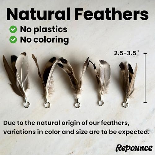Cat Feather Toy Refill 3-Pack, Natural Feather Cat Toys for Kittens & Bored Indoor Cats, Small Cat Wand Attachments, Feather Replacement for Forever Stick Cat Wand, Cat Wand Refill