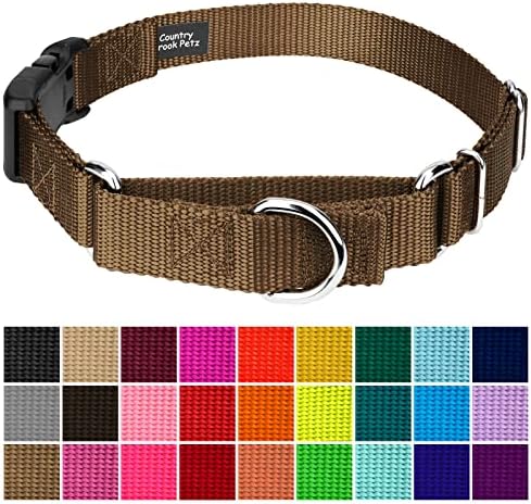 Martingale Dog Collar - Heavy Duty Nylon Adjustable Martingale Dog Collar with Plastic Buckle for Small Medium Large Breeds - 30+ Colors (1 Inch, Medium, Coyote Tan)