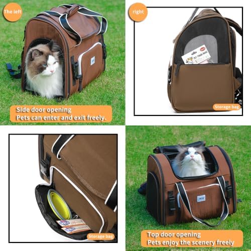 Pet Backpack Carrier for Small Dogs Medium Cats, Puppies,Breathable and Collapsible Design, Portable Travel Bag for Bearded Dragon,Rabbit Cage (Dark Brown, Small)