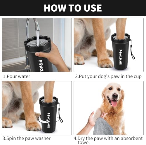 Professional 7 in 1 Dog Paw Cleaner for Dogs & Cats - Includes 1 Portable Paw Washer, 1 Bath Brush, 2 Dog Toothbrushes and 3 Absorbent Towels Note: Fits Paws 2.5 to 3.5 Inches Wide (Large, Black)