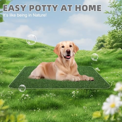 KOOLTAIL Dog Grass Pad with Washable Pee Pads for Puppy Potty Tray,32"*38" Soft Artificial Turf Multipurpose Reusable Grass Patch Pads for Dogs Litter Box, Leakproof for Doggie Training Indoor Outdoor