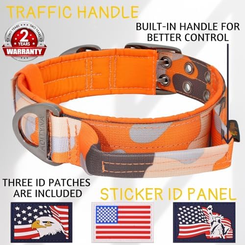 ADITYNA Heavy Duty Orange Dog Collar for Large Dogs with Traffic Handle