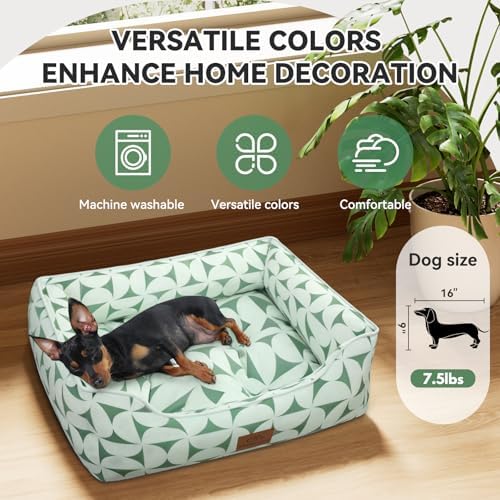 Zerbuger 25in Green Pattern Rectangle Cat Dog Bed Machine Washable Sofa