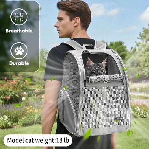Pet Backpack Carrier ，Large Cat Carrier Backpack Up to 20 Lbs with Breathable Mesh, for Medium Large Cats or Small Dogs, Travel Hiking Camping Backpack (Gray-XL)