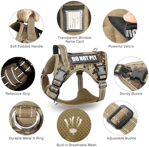 Tactical Dog Harness and Leash Set with 10 Patches for Large Dogs