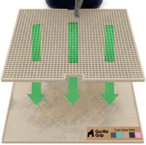 GORILLA GRIP Cat Litter Box Mat, Dual Layer Silicone Tray, 35x23, Beige