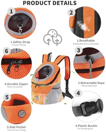 PETCUTE Pet Carrier Backpack,Breathable Dog Backpack Carrier with Adjustable Straps,Side Storage Pockets,Dog Head-Out Backpacks with Safety Belt,Puppy Front and Back Carriers for Small Dogs Cats