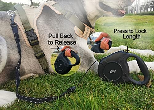 Heavy Duty Retractable Dog Leash 26ft,Pet Long Walking Leashes Leads for Small Medium Large Dogs Doggie Up to 110lbs (Black)