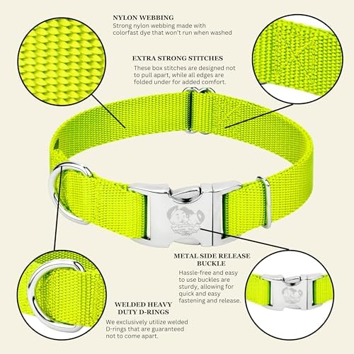 Country Brook Petz - Premium Nylon Dog Collar with Metal Buckle for Small Medium Large Breeds - 30+ Colors (Extra Large, 1 Inch, Hot Yellow)