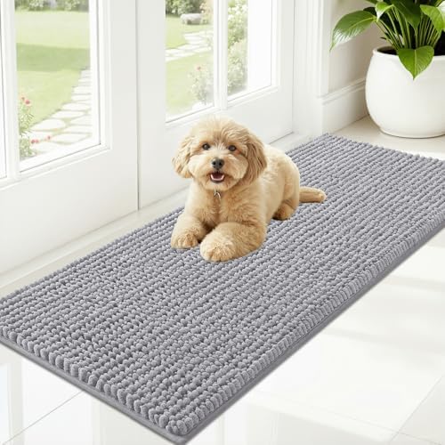 OLANLY Dog Door Mat for Muddy Paws 47x20, Extra Absorbent Chenille Mud Mat