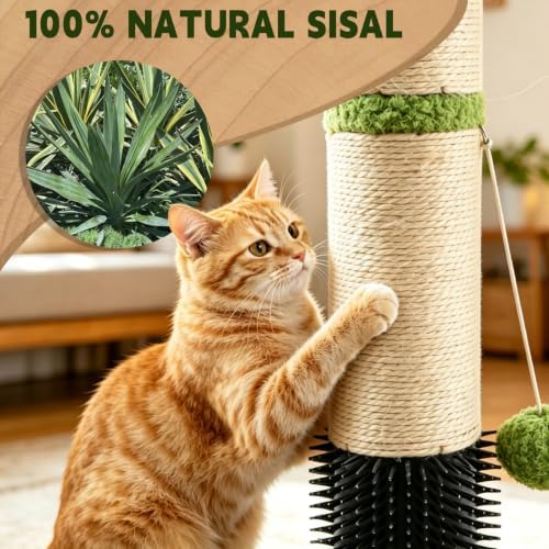 39.4'' Tall Cat Scratching Post,3.5 Inch Wide Sisal Cat Scratcher Tree with Leaves,Interactive Cat Toys for Indoor