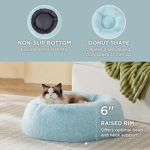 Bedsure Calming Cat Beds Donut Round Washable Kitten Bed,20 inches