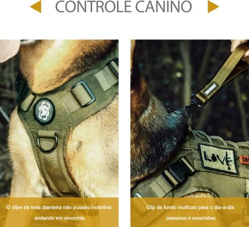 OneTigris Tactical Dog Harness, No-Pull Dog Vest with Leash Clips Green M