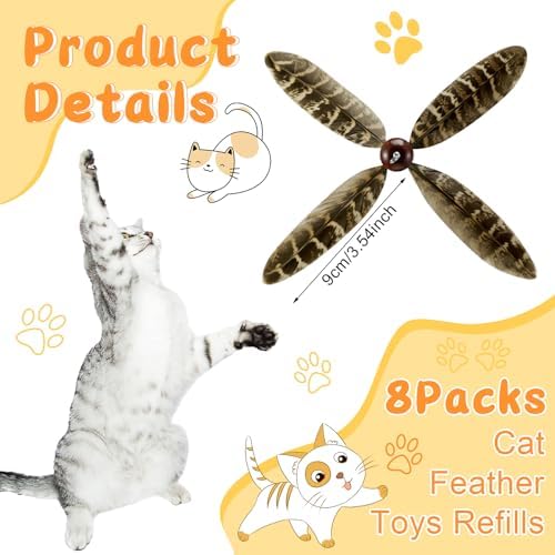 8 Pcs Cat Feather Propeller Toys Refills Replacement Propeller Interactive Cat Toy Refills Kittens Toy Feather Replacement Wand Teasers Attachments for Kittens Wand(Cute)