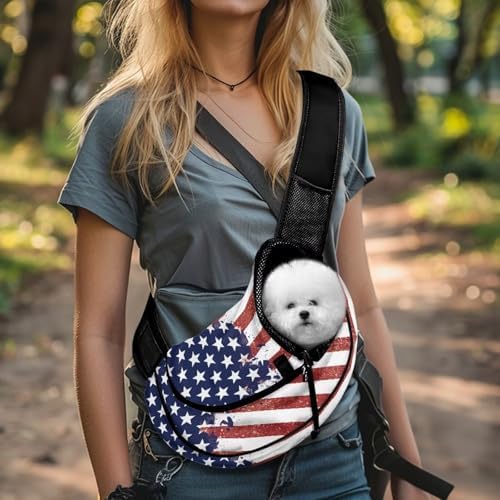 COEQINE American Flag Dog Sling Bag Crossbody Dogs Carrier Bag for Smal