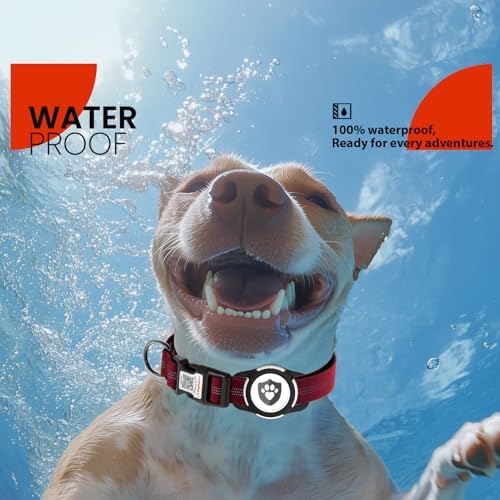 Waterproof AirTag Dog Collar with QR Code Dog Tag, Burgundy XS