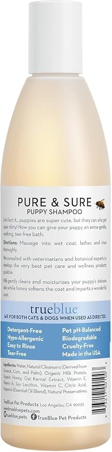 Trueblue Pure & Sure Puppy Shampoo – Cleansing Wash, Deodorizing, Moisturizing – Toxin Free, Milk, Honey Natural Botanical Blend – Tearless Dog Shampoos – 12 Fl. Oz.