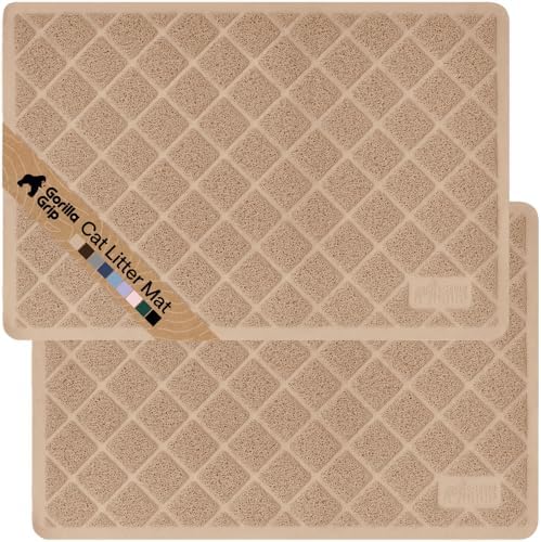 GORILLA GRIP Cat Litter Box Mat, Coiled Mesh Trapping Mats, 35x23 Beige