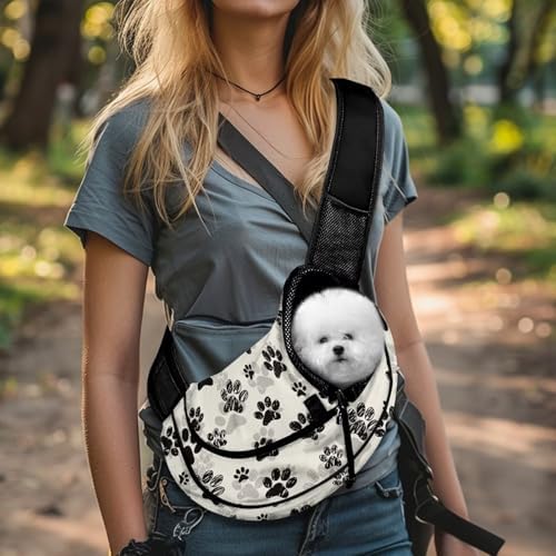 COEQINE Small Dog Carrier Sling Bag for Pets Portable Paw Print Versatile