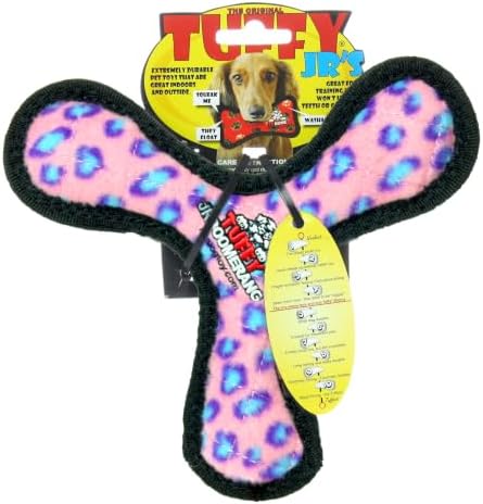 TUFFY - World's Tuffest Soft Dog Toy -Boomerang-Squeakers-Multiple Layers.Made Durable, Strong & Tough.Interactive Play(Tug, Toss & Fetch).Machine Washable & Floats (Pink, Junior)