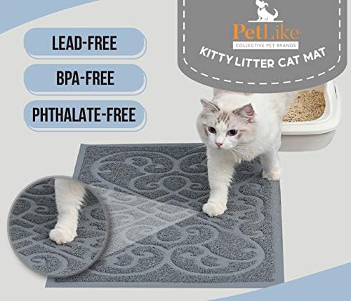 PetLike Cat Litter Box Mat, Thick Kitty Litter Trapping Mat, Durable,Waterproof &Washable with Non-Slip Backing, Soft on Kitty Paws and Easy to Clean, BPA Free 47x35,Light Grey