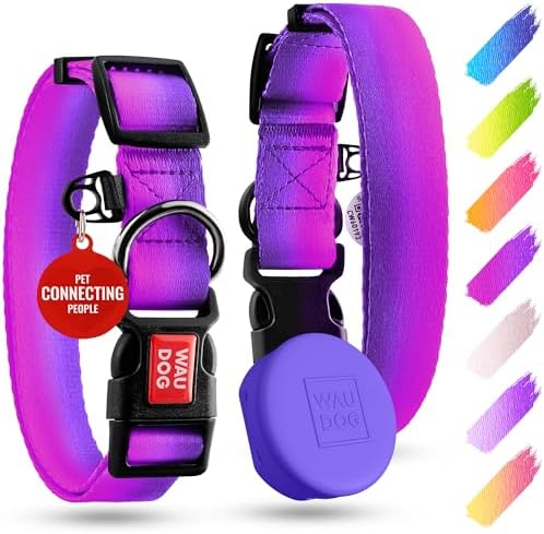 WAUDOG Nylon Dog Collar & Airtag Holder Adjustable Small Medium Large Dogs