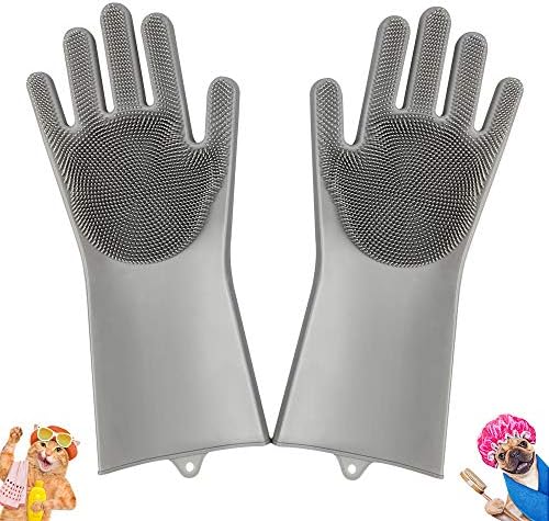 Pet-Grooming-Gloves for Bathing & Hair-Removal, Dog and Cat Brush Bath-Scrubber Glove, Pets Silicone Scrubbing Gloves for Shedding (Gray)