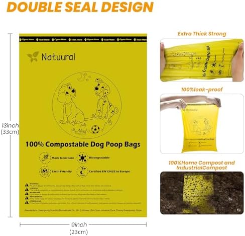 Certified Compostable Dog Poop Bags-270Bags 18Rolls, Poop Bags for Dogs Made of Cornstarch - ASTM D6400 By USA, 100% Leakproof & 20% Extra Thick, Unscented Dog Waste Bags (Yellow)