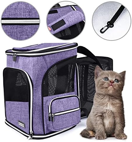 BAGLHER Expandable Pet Carrier Backpack，Pet Backpack for Small Cats Puppies Dogs Bunny, Airline-Approved Ventilate Backpack for Travel, Hiking and Outdoor Use. Purple