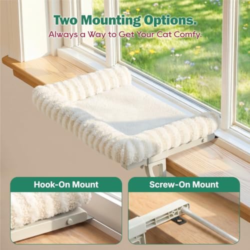 Zakkart Mellow 3-Sided Cat Perch for Windowsill, Dual-Mount (Beige, XL)