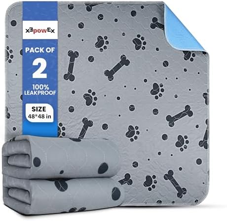 Washable Dog Pee Pads 2 Packs 48’’ x 48’’ Reusable Puppy Pads Waterproof with Non Slip Bottom, Heavy Absorbent Puppy Training Pads for Indoor Use