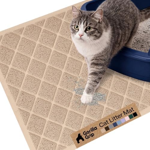 GORILLA GRIP Cat Litter Box Mat, Coiled Mesh Trapping Mats, 24x17 Beige