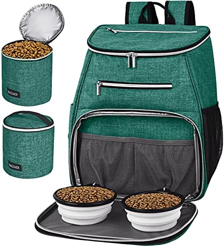 BAGLHER丨Dog Travel Bag Backpack, Airline Approved Pet Supplies Backpack, Dog Travel Bag with 2 Silicone Collapsible Bowls and 2 Food Baskets Green