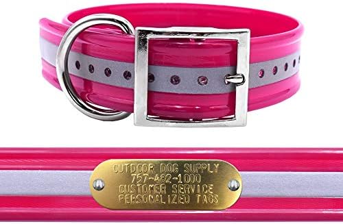 Reflective Heavy Duty D-Ring 1.5" Dog Collar w Custom Nametag, Pink