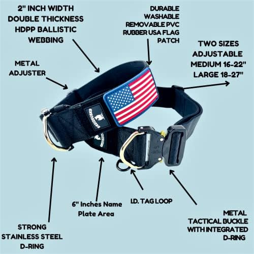 2" Wide Tactical Dog Collar Quick Release Metal Buckle D-Ring M-L-XL Dogs