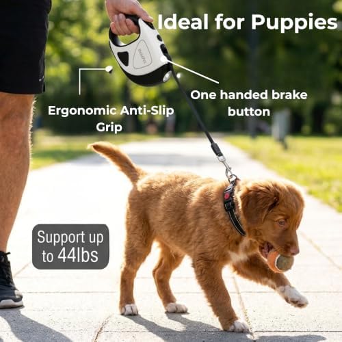 BoldPet® Retractable Dog Leash with LED Flashlight -10 Ft Tangle-Free Long Leash- Anti-Slip Grip - Dog Leash Retractable for Small Dogs up to 44 Lbs- One Handed Brake -Retractable Dog Leash with Light